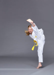 ninja kick in a portrait studio